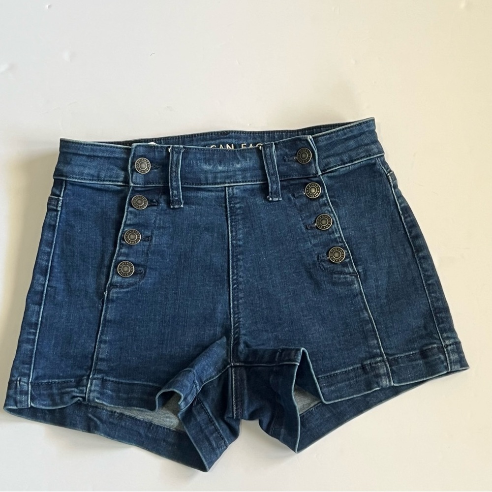 American Eagle Hi Rise Sailor Denim Jean Shorts Size 2 - Picture 2 of 9